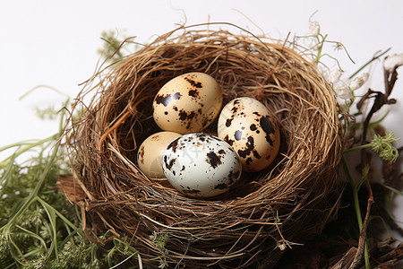 四只鹌鹑蛋的巢穴背景图片