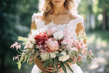 新娘手中漂亮的花束背景图片