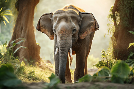 荒野中庞大的大象背景图片