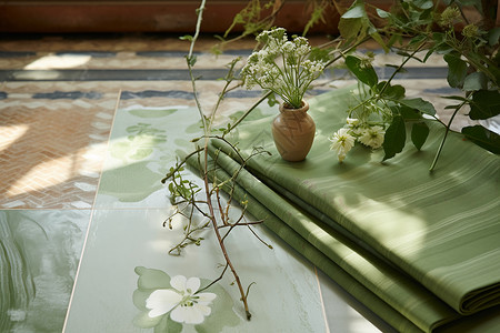 布料绘画素材瓷板上的绿色布料背景