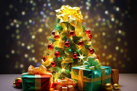 精致闪亮的圣诞树装饰背景图片