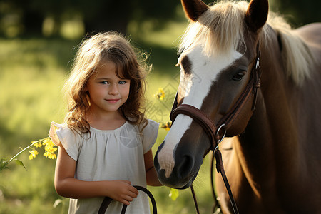 牧马的小女孩背景图片