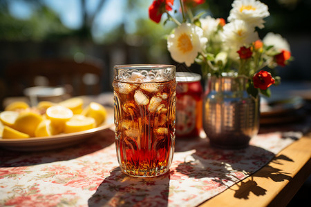 夏季冰凉解渴的柠檬红茶背景图片