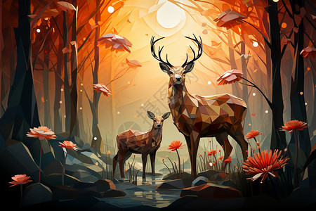 童话乐趣的森林麋鹿插图背景图片