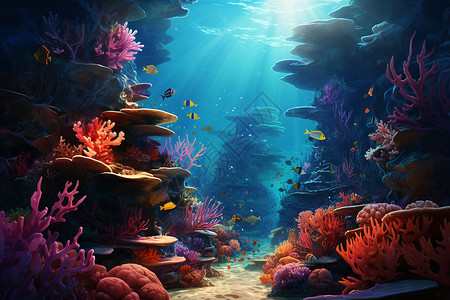 光影海底的艳丽世界背景图片
