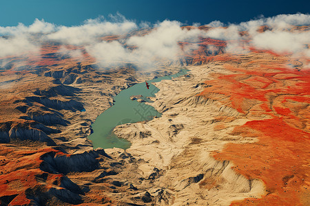 沙漠的山脉湖泊背景图片