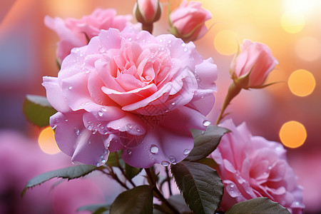 玫瑰花中的红粉佳人背景图片
