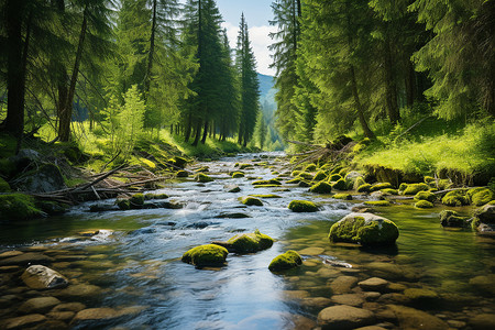森林的山水背景图片