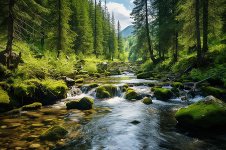 丛林小溪山间流淌的小溪背景