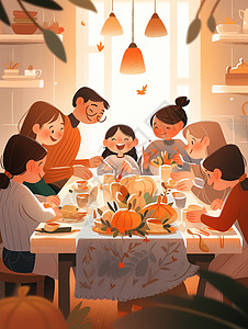 周岁宴席家庭吃饭的宴席插画
