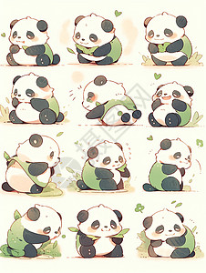 可爱的熊猫贴纸背景图片