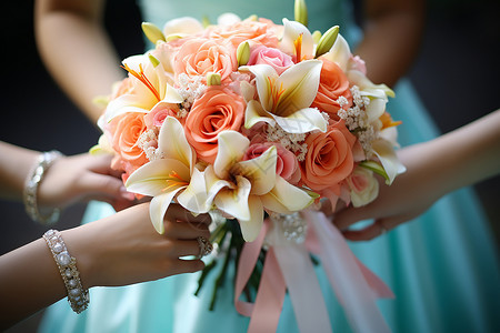 优雅新娘手中的花束背景图片