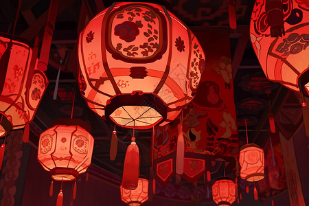 中国红灯笼的精美细节背景图片