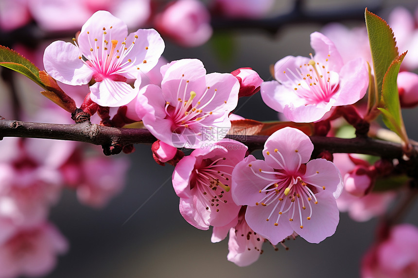 春季花园中绽放的樱花花朵图片