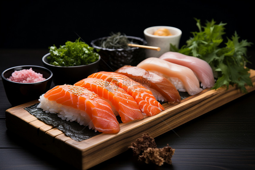 美味诱人的三文鱼寿司图片