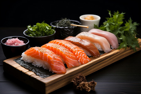诱人寿司美味诱人的三文鱼寿司背景