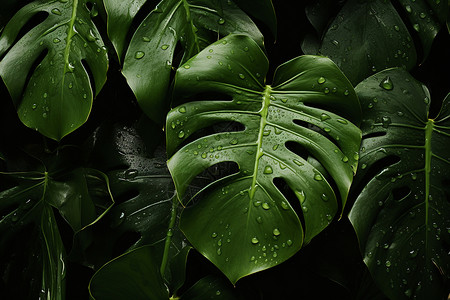 龟背竹绿植清凉绿意的绿植树叶背景