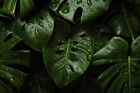 龟背竹绿植绿意盎然的蕨鲜植物背景