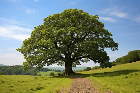 夏天欧洲的美丽大橡树背景图片