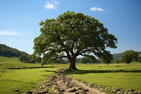 夏日欧洲橡树下的自然之美背景图片
