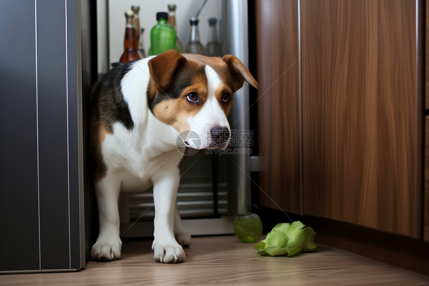 狗在冰箱前图片