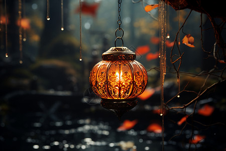 夜幕中的中国灯笼背景图片