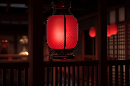古风镂空素材古风庭院里的红灯笼背景