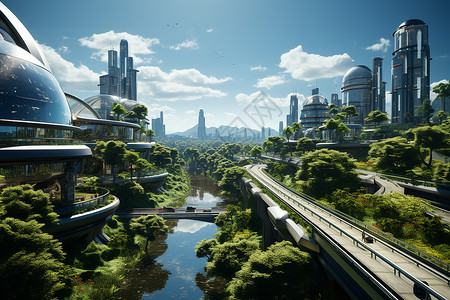 未来城市的河流背景图片
