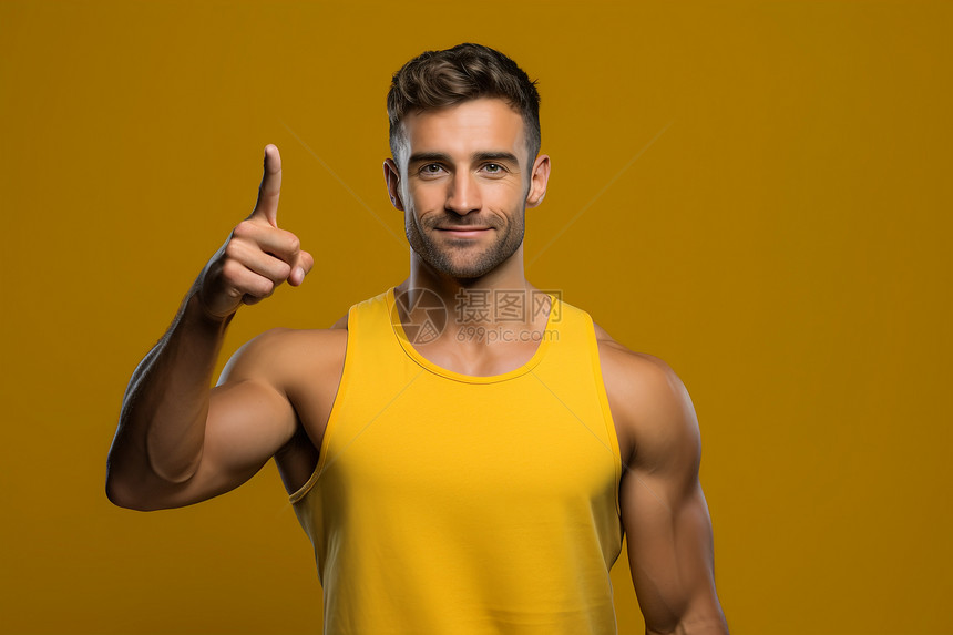 穿着黄背心的肌肉男人图片