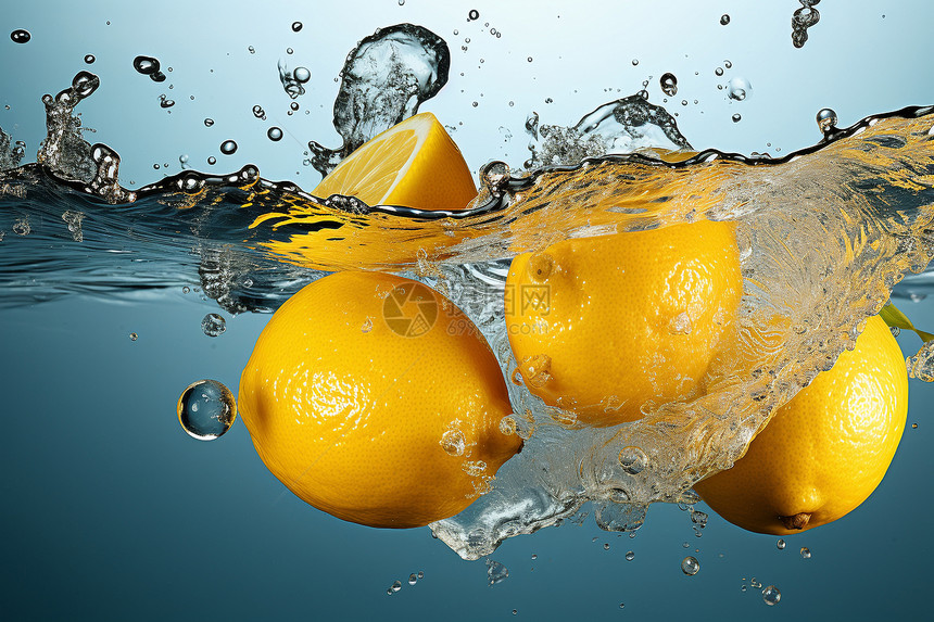 水中漂浮的柠檬图片