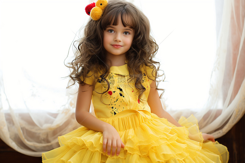穿着黄色裙子的小女孩图片