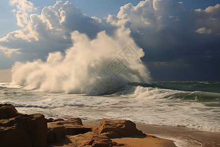海浪翻涌的自然风景背景图片
