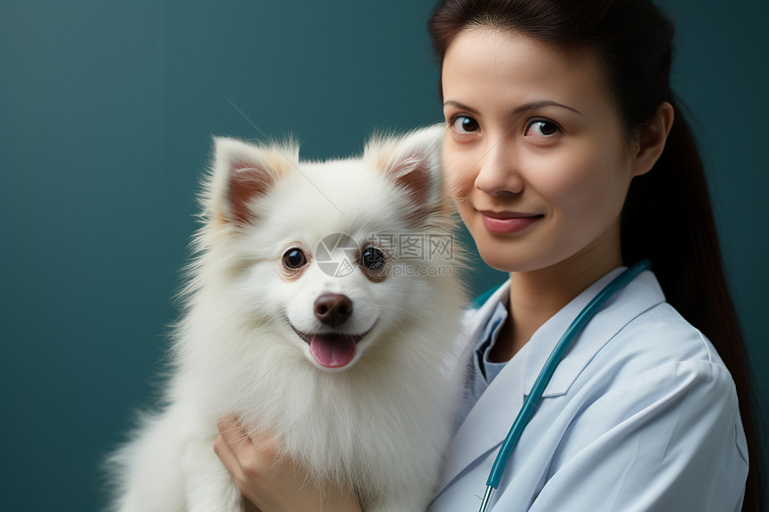 宠物医生抱着可爱的小狗图片