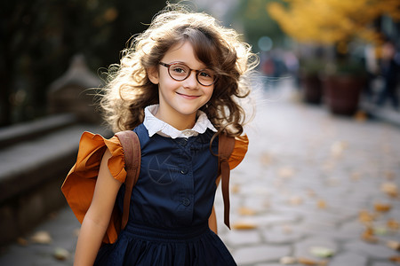 秋天的街道秋天街道中的可爱女孩背景