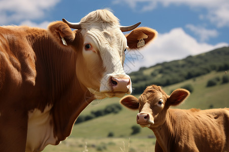 母牛与小牛户外草地上的母牛和小牛背景