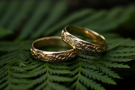 叶子珠宝素材绿叶植物上优雅的戒指背景