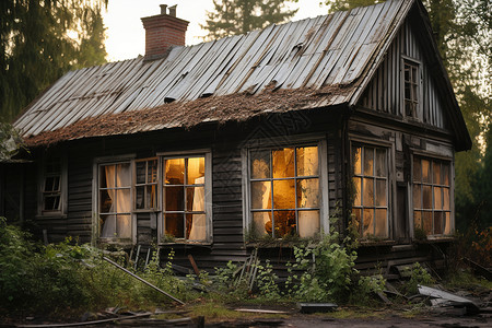 古朴的乡村小木屋背景图片