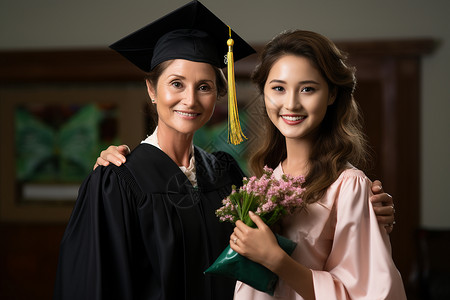 母女俩穿着学士服背景图片