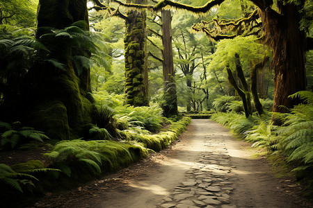 森林中的步行小路背景图片