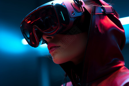 女性体验VR技术背景图片