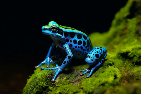 玄武蛙神秘的蓝黑毒箭蛙背景