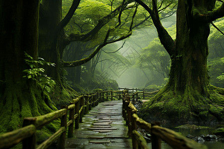 森林中的木桥背景图片