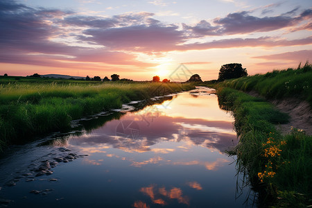 夕阳下一条河流背景图片
