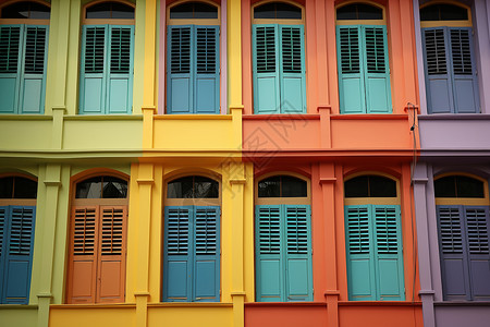 彩色百叶窗建筑背景图片