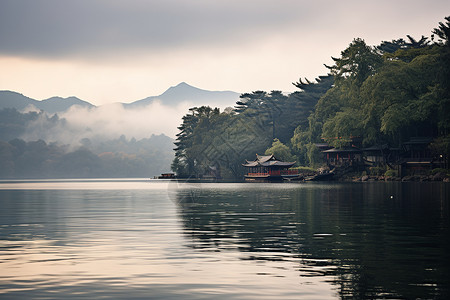 山水画意湖光山色背景图片