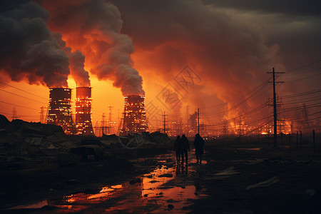 浓烟滚滚的工厂背景图片