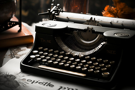 古风纸张素材古风书桌上的打字机背景