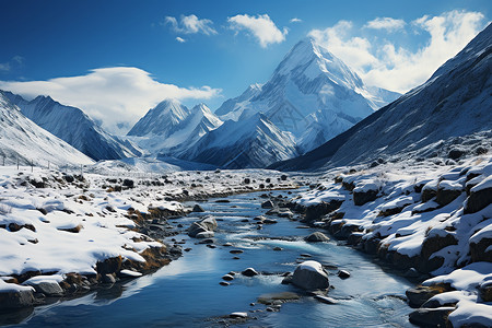 溪谷户外壮观的雪山背景