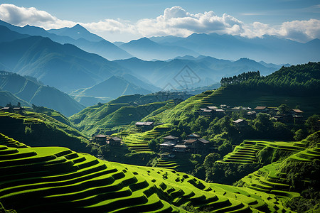 上堡梯田户外山坡上的龙脊梯田背景