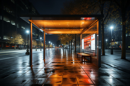 城市夜幕下的公交站背景图片